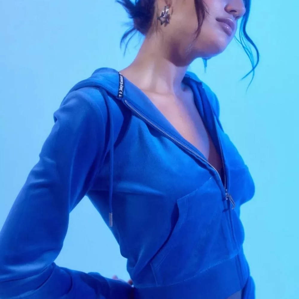 Blue Velour Zip-Up Hoodie